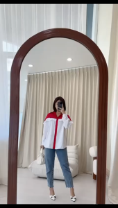 NANDO ATASAN KEMEJA WANITA MERAH PUTIH FASHIONABLE