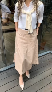 Personal Nice - Rok Polos Wanita A-Line Panjang aksen Flower Embroidery Lily Skirt