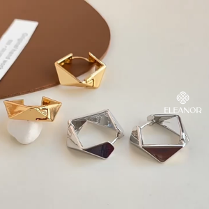 Bông tai nữ chuôi bạc 925 Eleanor Accessories viền trơn hình học phụ kiện trang sức khuyên tai 7929