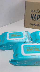 KHO PHÚ NHUẬN_Thùng 10 gói khăn ướt Happy Kids gói 100 tờ không mùi không parabens chuyên dùng cho em bé