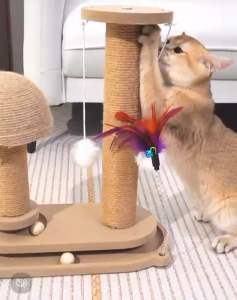 [SG SELLER] Cat Scratcher Post Cat Kitten Kitty Scratch Sisal Post Mushroom Design Scratching Tree Cat Play Toy Cat Scratching Tree With Feather Toy