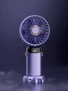 USB Outdoor Fortable Portable Handheld Fan Rechargeable 5-Speed Adjustable LED Digital Display Classroom Office Desktop Mute Mini Fan