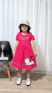 Baju Pakaian Anak Cewek Perempuan Dress Sabrina Usia Tanggung Umur 3 4 5 6 7 8 Tahun Bordir Kucing
