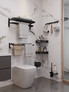 MEIDOO Aluminum Bathroom Rack Shelf Toilet Rack BlackTowel Rack Drill-free Wall Mounted Bathroom Accessories