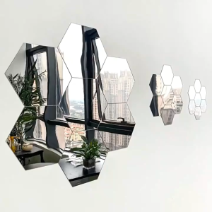 1 Miếng Dán Tường Acrylic Hình Lục Giác 3D Tráng Gương DIY Trang Trí Nhà Cửa