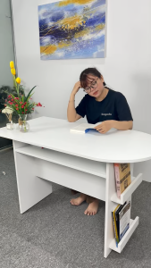 Bàn Gỗ Hình Bán Nguyệt 120cm Đa Năng Màu Trắng Oak Bàn Ăn Bàn Học Làm Việc Nhỏ Xinh KEGODA KGD91