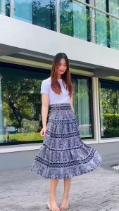 กระโปรงมารุ 3 ส่วน ลายช้าง ผ้าไหมอิตาลี