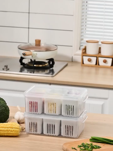 Food Storage Container Container BPA-Free Refrigerator Organizer Bins With Lids And Drain Basket
