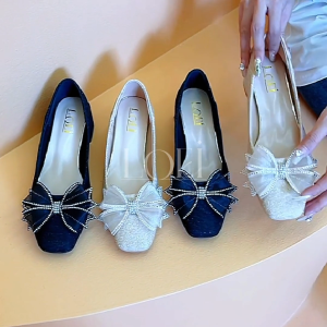 LOEI Sohee Sepatu Wanita High Heels Sepatu Hak Tahu Pita Glitter Pump Shoes Korea Style ZR237