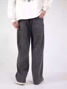 กางเกงยีนส์ยาวชาย ทรงกระบอกเอวสูง ใส่สบาย เอวยางยืด ปรับเอวด้วยเชือก เท่ๆเข้ากับทุกแนว 4สี ฟ้าอ่อน ดำ ยีนส์ เทา