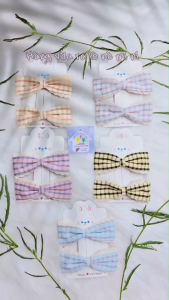 Set 2 kẹp tóc mái sọc caro nơ viền ren cổ điển phụ kiện tóc bé gái cao cấp - thương hiệu Vợ Chồng Tôi