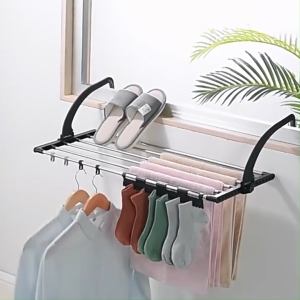 Clothes Drying Rack - Stainless Steel Clothes Hanger Foldable Folding Towel Laundry Hanger Hanging over Door Balcony Window Fence
