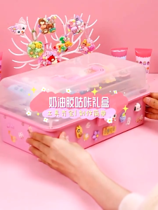 【christmas gift】52 Pcs DIY Guka Set Gantungan Kunci Akrilik DIY Keychain Set Kartu Stiker luca Kotak Guka Cream Gum Kartun Mainan Anak Perempuan