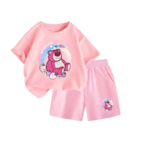 Set bộ quần áo hè hình Gấu Dâu Cầu Vồng siêu đáng yêu vui nhộn chất vải cotton mềm mịn thoáng mát