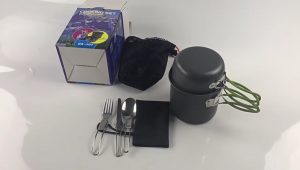 กลางแจ้งหม้อบนโต๊ะอาหารชุดอลูมิเนียมน้ำหนักเบาชุดเครื่องครัวพร้อมที่จับบาร์บีคิวทำอาหารช้อนส้อมสำหรับเดินป่าปิคนิค