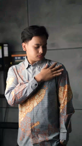 DGM Kemeja Batik Pria Lapis Furing Premium Lengan Panjang Motif Pulau Abu 2245