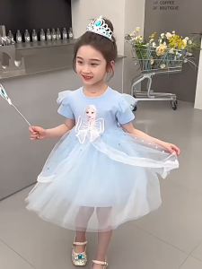 2-7 Tahun Dress Anak Perempuan Dress Kostum Anak Baju Elsa Anna Baju anak perempuan Mesh
