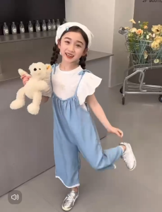 Musim panas terbaru setelan anak perempuan biru dress set menyegarkan korean fashion Jumpsuits cod