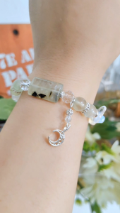 Ready Stock SG - Prehnite Opal Clear Quartz Silver Drop Crystal Bracelet Handmade Crystal Bracelet Handmade Natural Healing Crystal Bracelets