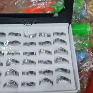 Cincin Titanium Fuji Baris Tiga Kekinian Glow Trendy Model V Fashion Wanita Dewasa Anti Karat