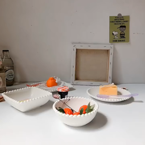 Piring Makan Piring Keramik Nordic INS Ceramic White Pearl Plate Bowl Photo Props