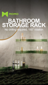 MOMO Bathroom Storage Rack  90° Rotating Traceless Wall Mounted Drain Shelf Kitchen Accessories Set