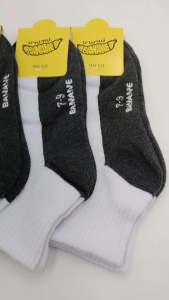 ถุงเท้านักเรียน BANANE คุณภาพสูง สีขาวพื้นเทา ขนาด 4-12/Free Size แพ็ค 12คู่