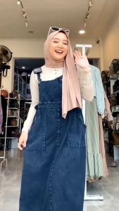 Overall Jeans Wanita Jumbo Asimetris Overall Denim Rok Kodok Jumpuit Model Terbaru