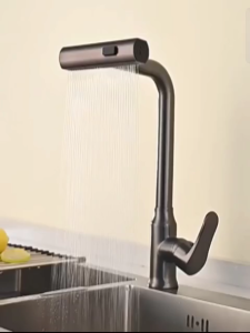 Vòi rửa chén nóng lạnh thác nước hàn quốc cao cấp thân đồng C-20 mạ nano titan xám 4 chế độ xả nước - Bảo hành 5 năm