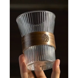 Cốc Thủy Tinh Uống Trà/Rượu Cách Nhiệt Chống Bỏng Dễ Lau Chùi Họa Tiết Dọc Phong Cách Nhật Bản