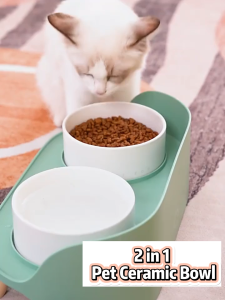 KUCINGJER Raised Dog Pet Bowl Non-Slip Ceramics Dog Bowl wt Stand Cat Bowl Pet Food Water Bowl Protect Cervical Spine