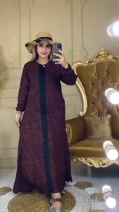 Gamis Cap Sogan Hitam Renda India Matt Rayon AJL Tebal
