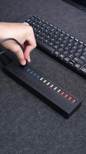 ACASIS 16 Port Hub Splitter (6 USB 3.0 + 6 USB 2.0 + 4 Smart Charging) with individual LED on/off switch With 60W Power Adapter DS516