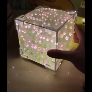 FR Creative Magic Cube Tulip Night Light Handmade DIY Flower Sea Atmosphere Light Acrylic Mirror Three-dimensional Ornament Gift (20 Flowers)