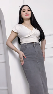 Bunny Skirt - Rok Jeans Panjang 7/8 Highwaist A Line Wanita Korean Style Belah Depan