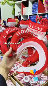 isi 50 Balon foil Bando Merah Putih / Balon Bando Dirgahayu Ri I love Indonesia / balon bando bendera indonesia