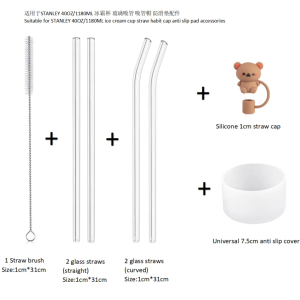 Suitable for STANLEY 40OZ/1180ML Ice Cup Glass Straw Reusable High Temperature Resistant Thickened High Borosilicate Replacement Parts