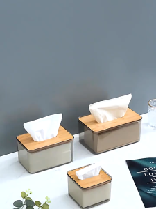 PRADO MALAYSIA Home Living 100% Bamboo Wood Lid Tissue Storage Box Transparent Napkin Holder Dust-Proof Premier Tissue Box Organizer Kotak Tisu 纸巾盒