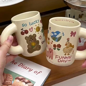 LikingStore แก้วกาแฟ ชุดแก้วของขวัญวันเกิด กล่องของขวัญผูกโบว์ เซรามิกน่ารัก 300ml