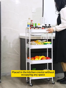 NINI Multi-Purpose 3/4 Tier Carbon Steel Trolley | Utility Rolling Trolley | Household Rack | Storage Trolley | Kitchen Bathroom Organizer
