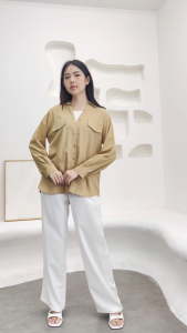 QUEENTIN Blouse Wanita Casual 0654 Katun Tenzel Primacool Polos Lengan Panjang