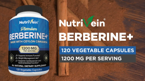Nutrivein Berberine HCl 1200 mg with Organic Ceylon Cinnamon - 120 Capsules - Supports Immune System Weight Management - Berberine HCl Supplement