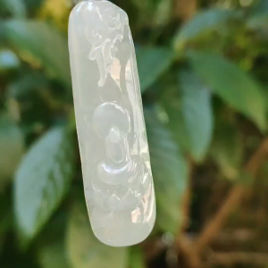 Semi Translucent Icy Natural Type A Jadeite Pendant carved with faceless buddha and lotus meaning Compassion and Wisdom QIC labs approved certificate included weight 16.56 grams 55.50 * 16.10 * 8.80 mm very suitable for daily wear (pendant95)