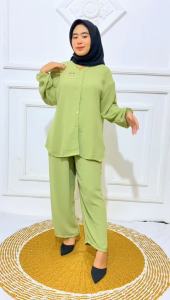Setelan One Set Inara Setelan Crinkle Airflow Lengan Panjang Baju Celana