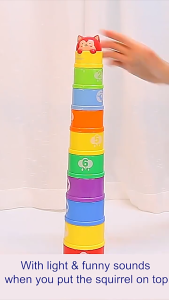 GOODWAY Rainbow Stacking Cup Toys with Light and Sound Number Color Shape Early Education Bath Toy Mainan Tacking Cup