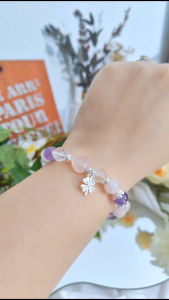 Ready Stock SG - Amethyst with Rose and Clear Quartz Trinity Clover Handmade Crystal Bracelet Handmade Natural Healing Crystal Bracelets