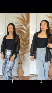 Outer Brokat Korean Lace Malika Tangan Kerut Cardigan Blazer Modern Bali Fashion