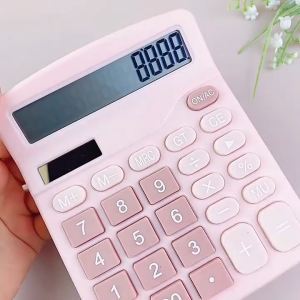 เครื่องคิดเลข 12หลัก 2in1 สีพาสเทล/ดำ ชมพู ใช้ถ่านหรือแสงก ปุ่ม 12 ดิגิต