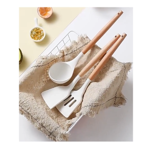 Bộ Dụng Cụ Nấu Ăn Bằng Silicone Cán Gỗ Chống Dính Chịu Nhiệt Độ Cao-HAUSE