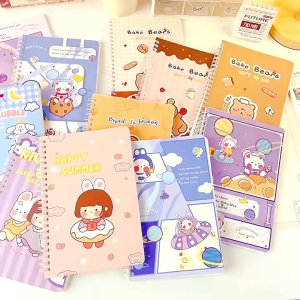 A5 notebook set 10 pcs for high school Cartoon Coil Notebook Spiral Landscape aesthetic notepad Student Office School Supplies Wholesale Korean version of the coil notebook rollover notepad A5 thickened diary A5 Oil Painting Spiral Notebook